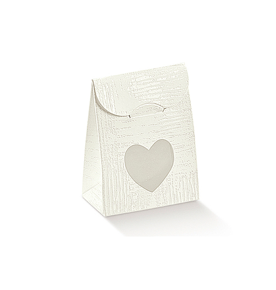 10pz. Sacchetto portaconfetti Tela bianco con finestra trasparente cuore
